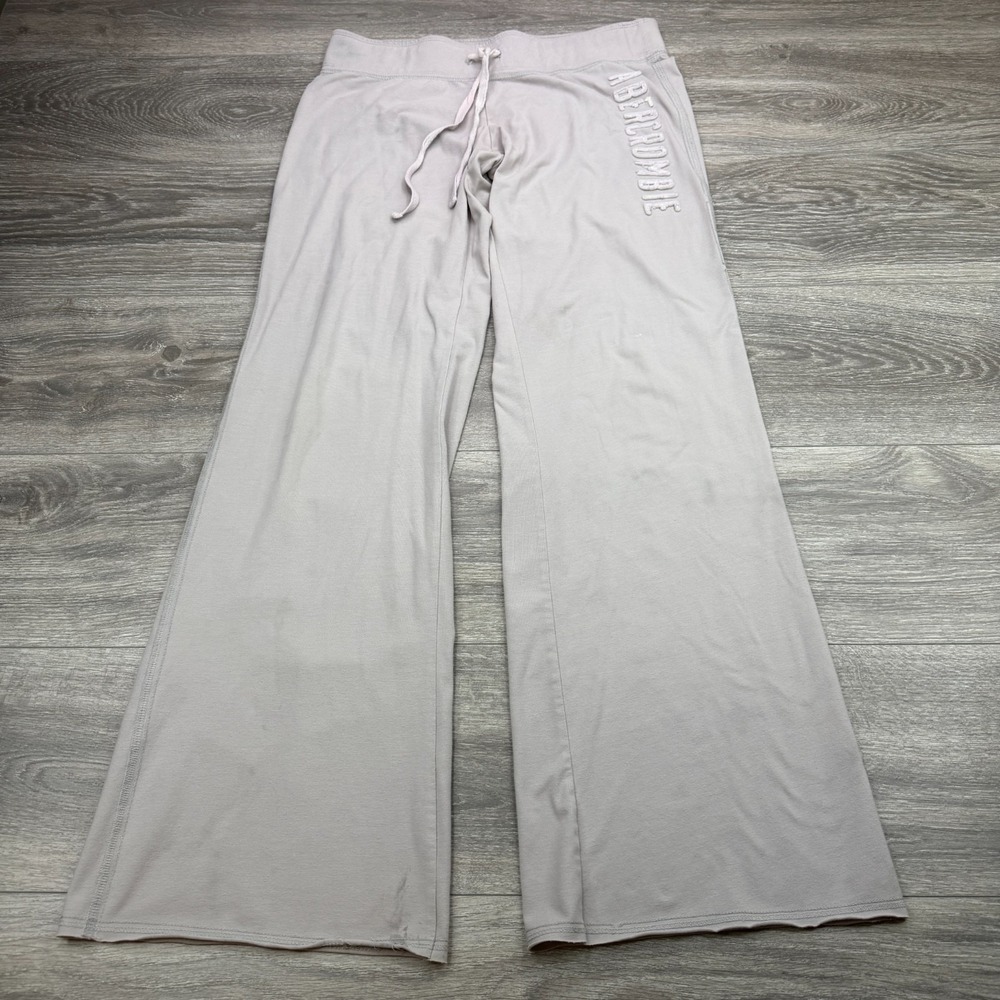 Abercrombie Sweatpants Women Medium Gray Wide Leg Flare Low Rise Spellout Y2K